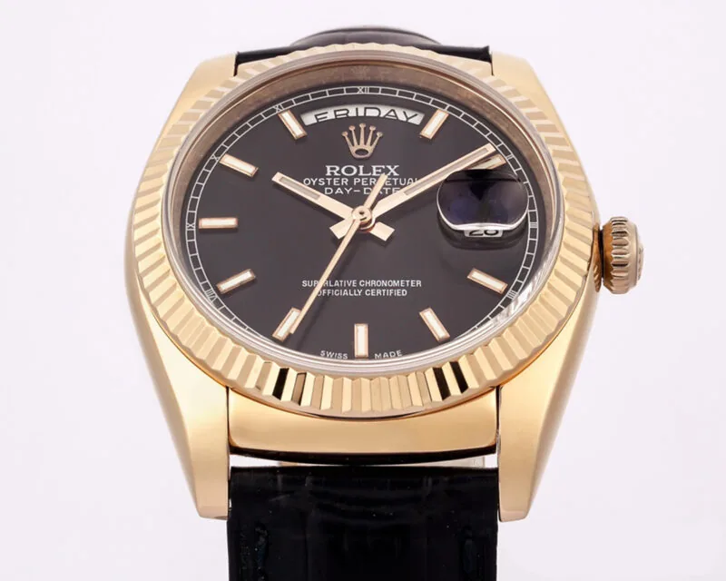 Day-Date 40 schwarzes Zifferblatt in Roségold am Lederarmband – Bild 4