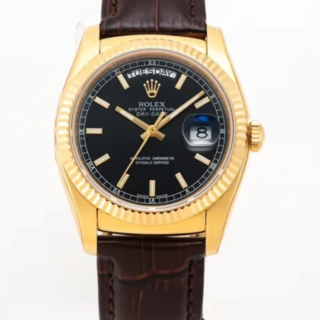 Day-Date 40 Black Dial in Yellow Gold on Leather Strap