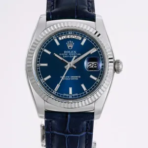 Day-Date 40 Blue Dial in White Gold on Leather Strap