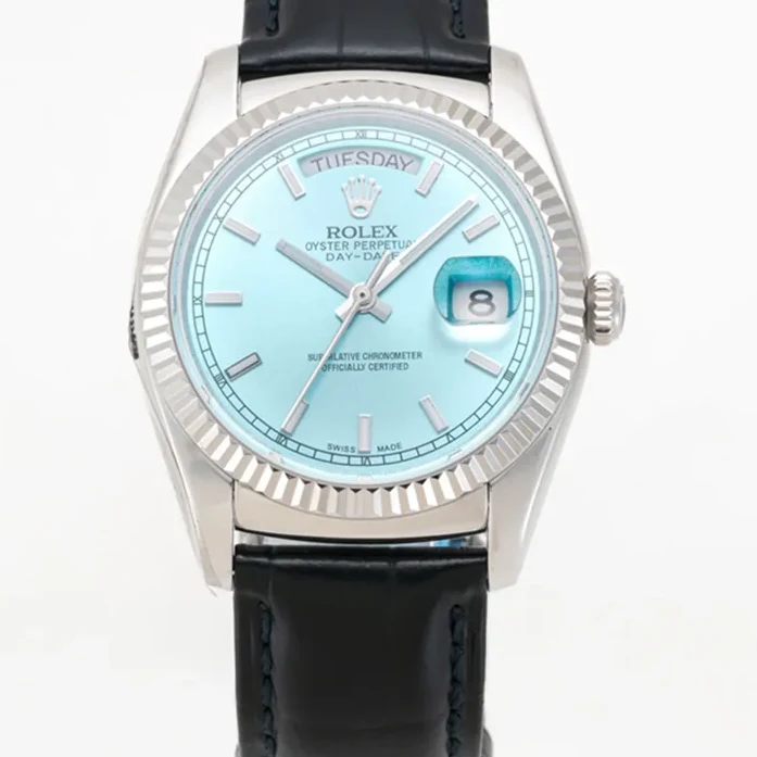 Day-Date 40 Ice Blue Dial in White Gold on Leather Strap