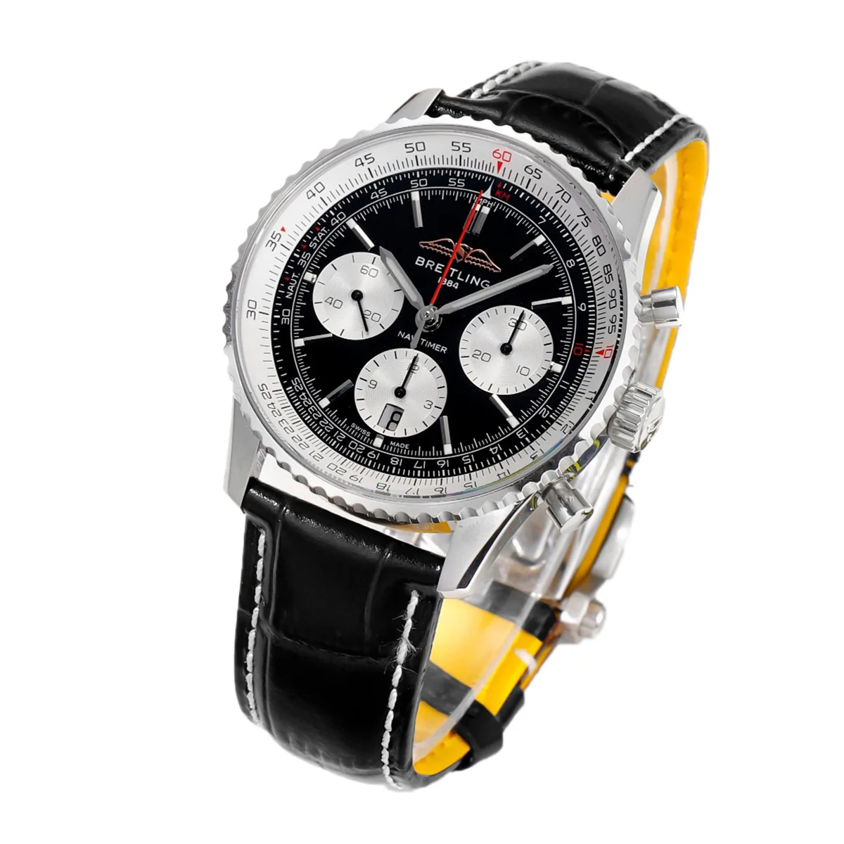 Navitimer B01 Chronograph 43 Black Dial in Steel on Leather Strap Ref. AB0138211B1P1 - Image 2