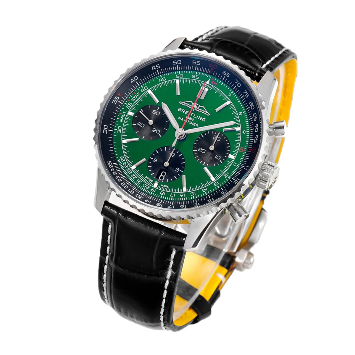 Navitimer B01 Chronograph 43 Dark Green Dial in Steel on Leather Strap - Image 2