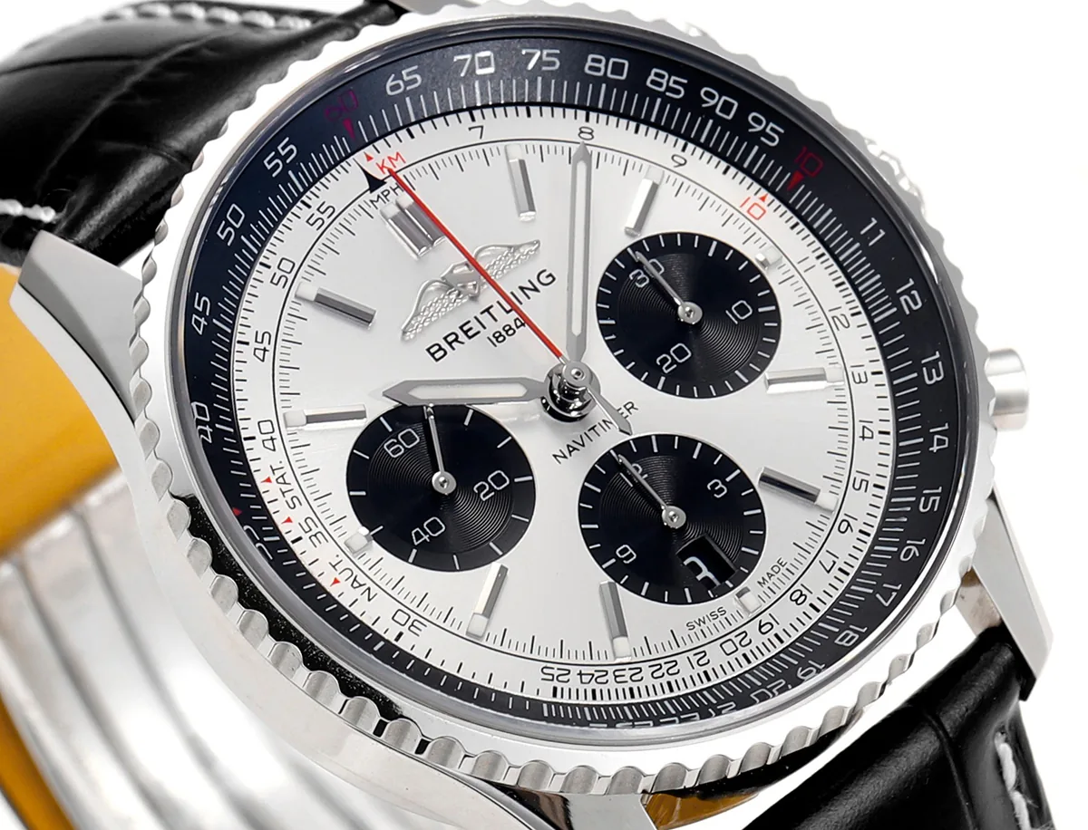 Navitimer B01 Chronograph 43 Silver Dial in Steel on Leather Strap Ref. AB0138241G1P1 - Image 4
