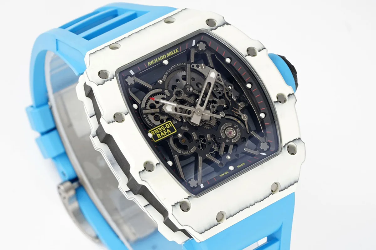RM 035-01 Rafael Nadal White NTPT on Blue Rubber Strap (Sonic) - Image 3