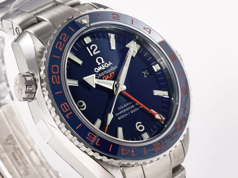 Planet Ocean 600M Co-Axial GMT 43.5mm VSF 1:1 Best Edition blaues Zifferblatt blaue Keramiklünette am SS-Armband A8605 Super Clone – Bild 5