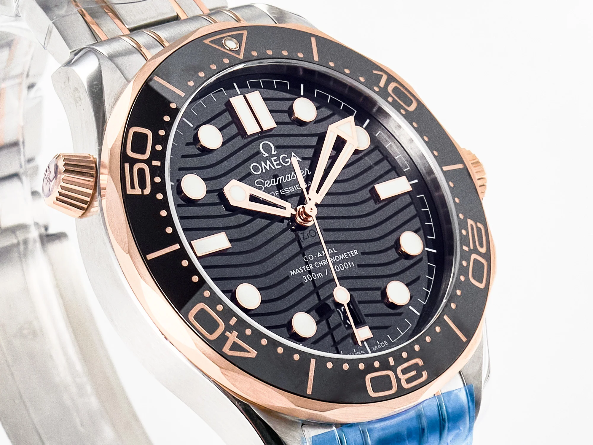 2018 Seamaster Diver 300M SS/RG VSF 1:1 Best Edition RG Bezel Black Dial on SS/RG Bracelet A8800