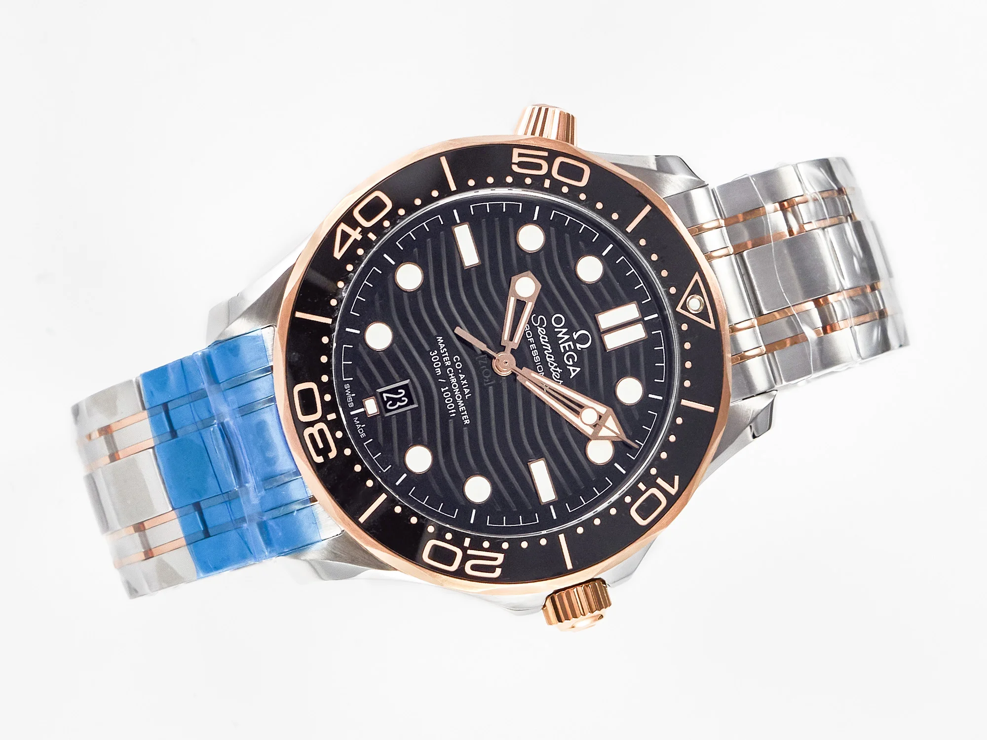 2018 Seamaster Diver 300M SS/RG VSF 1:1 Best Edition RG Bezel Black Dial on SS/RG Bracelet A8800