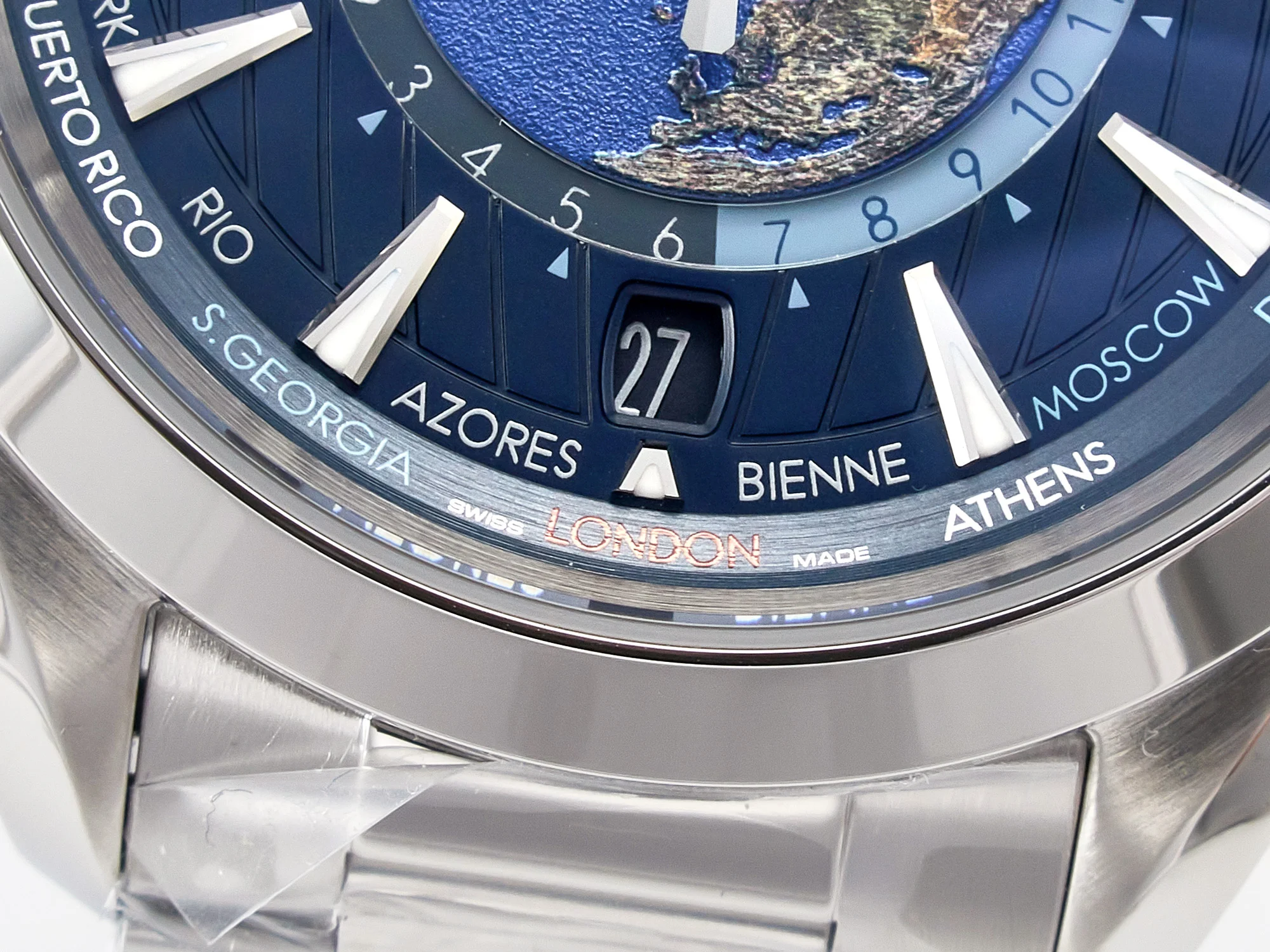 Aqua Terra 150M 43mm Worldtimer 24 VSF 1:1 Best Edition Blue Dial on SS Bracelet A8938 Super Clone