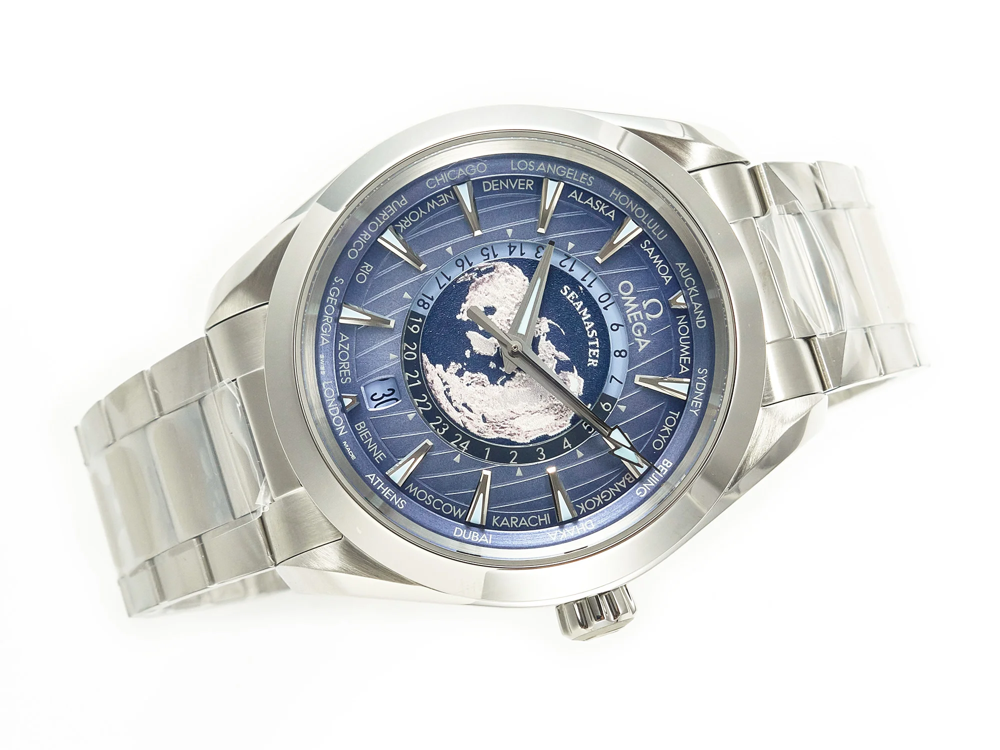 Aqua Terra 150M 43mm Worldtimer 24 VSF 1:1 Best Edition Summer Blue Dial on SS Bracelet A8938 Super Clone