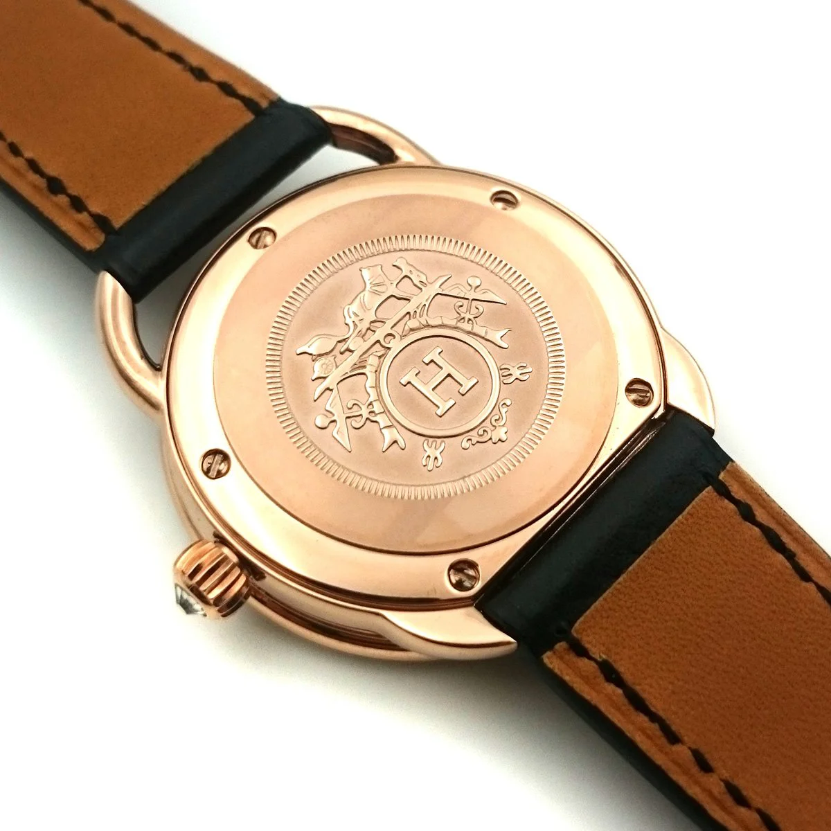 Arceau Petite Rose Gold with Diamond Bezel on Black Epsom Leather Strap