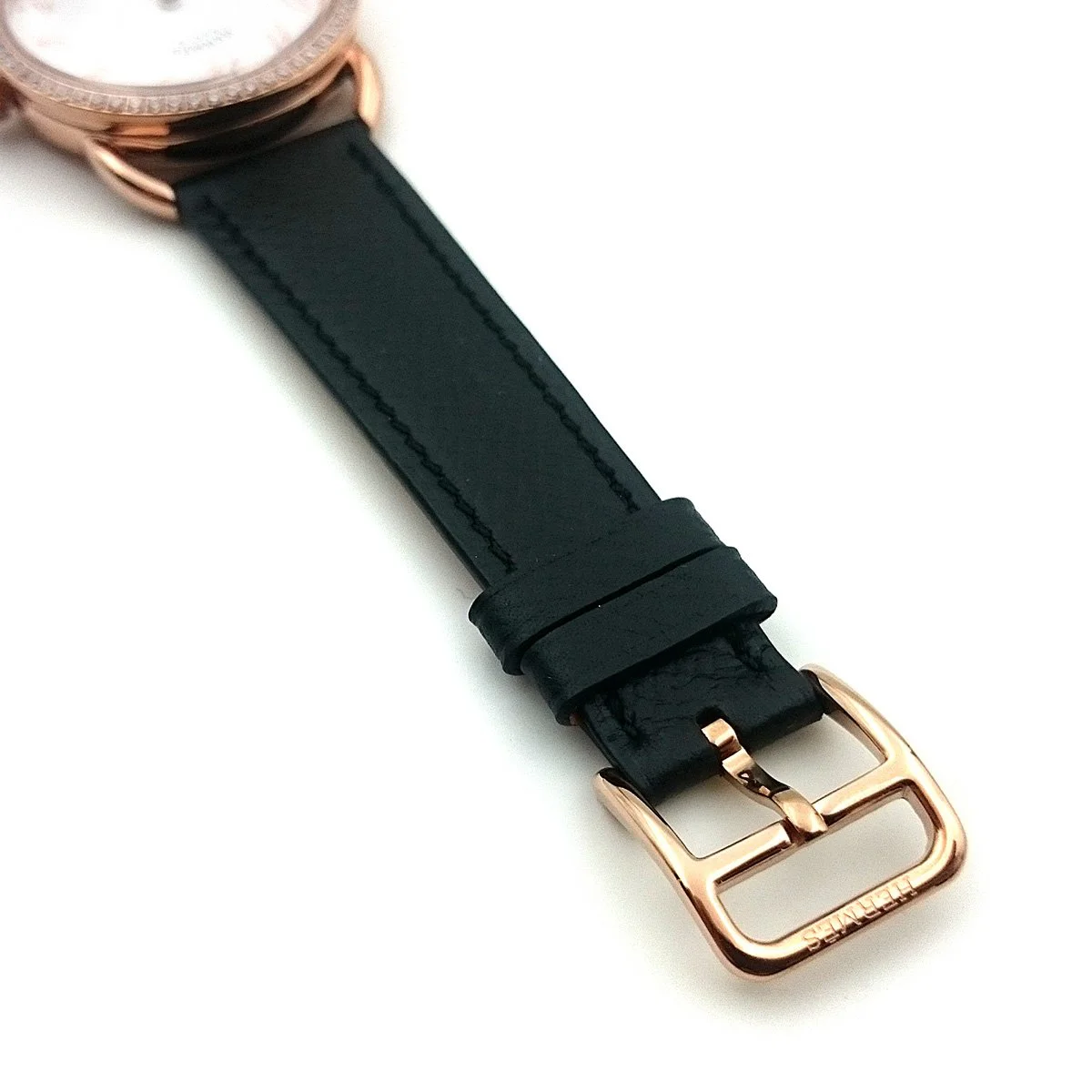 Arceau Petite Rose Gold with Diamond Bezel on Black Epsom Leather Strap