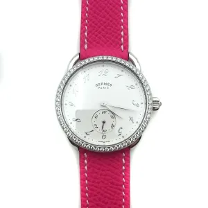 Arceau Petite Steel with Diamond Bezel on Pink Epsom Leather Strap