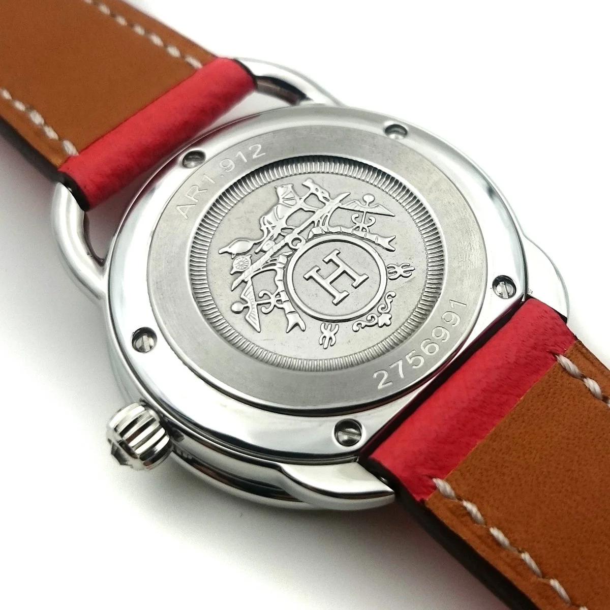 Arceau Petite Steel with Diamond Bezel on Vermilion Epsom Leather Strap