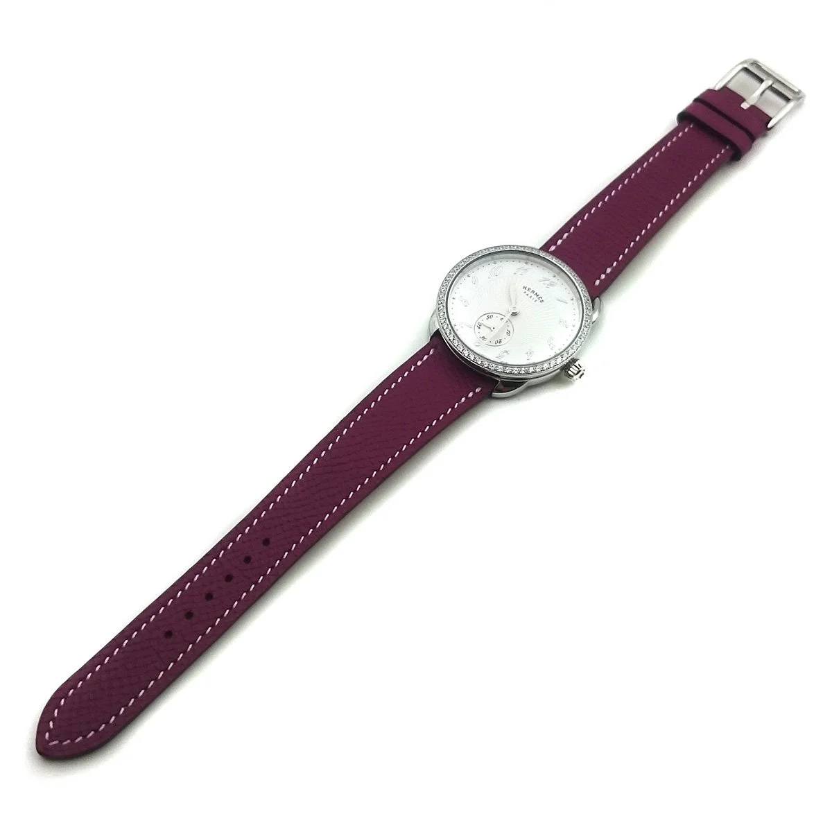 Arceau Petite Steel with Diamond Bezel on Violet Epsom Leather Strap