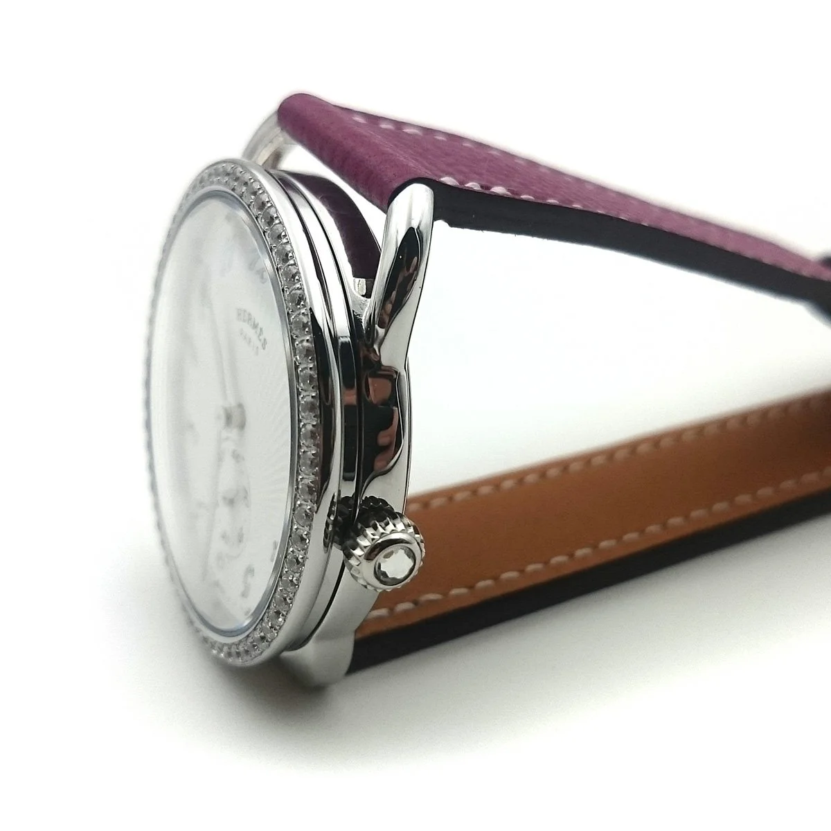 Arceau Petite Steel with Diamond Bezel on Violet Epsom Leather Strap