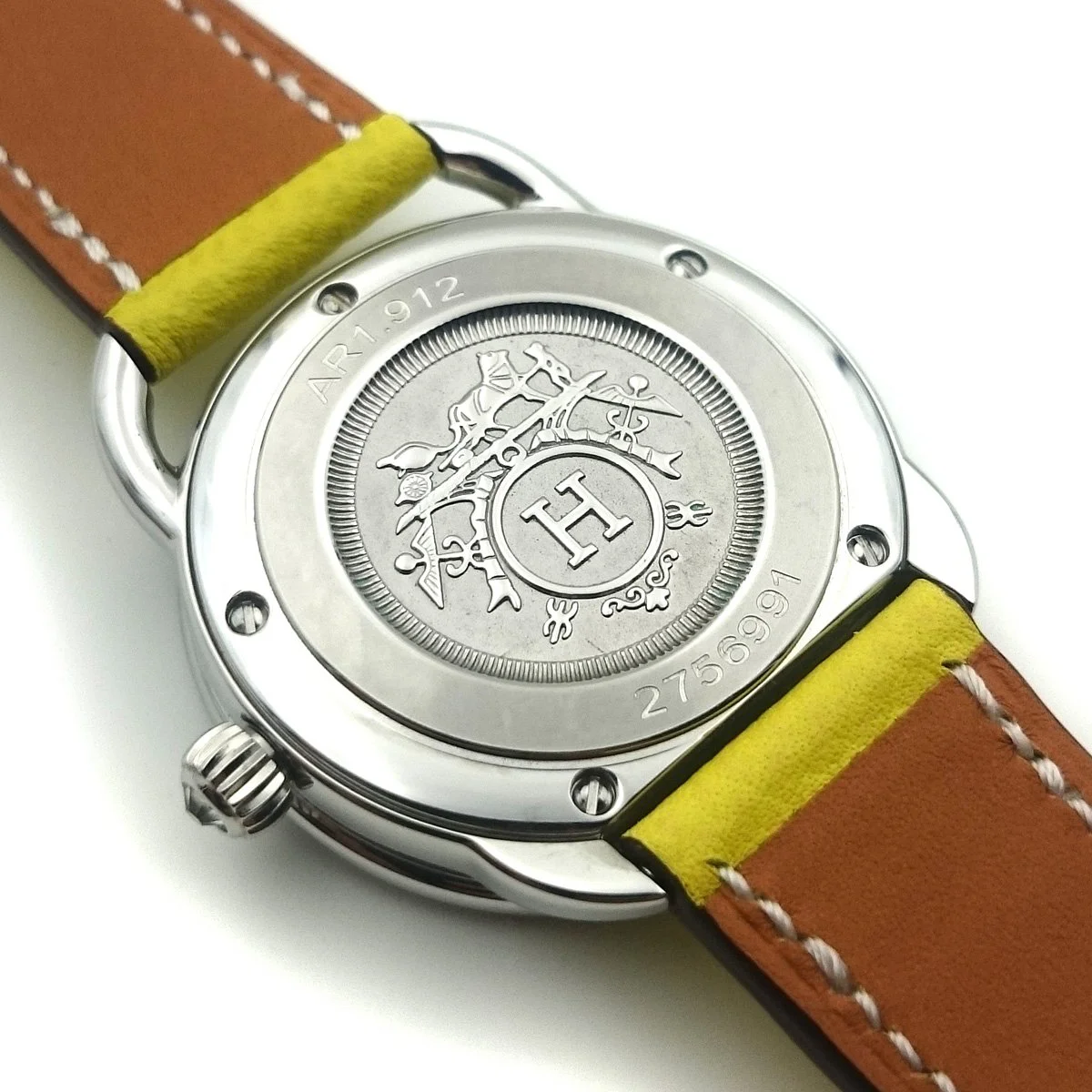 Arceau Petite Steel with Diamond Bezel on Yellow Epsom Leather Strap