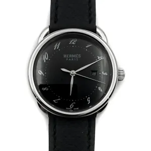 Arceau Steel Black Dial on Black Epsom Leather Strap
