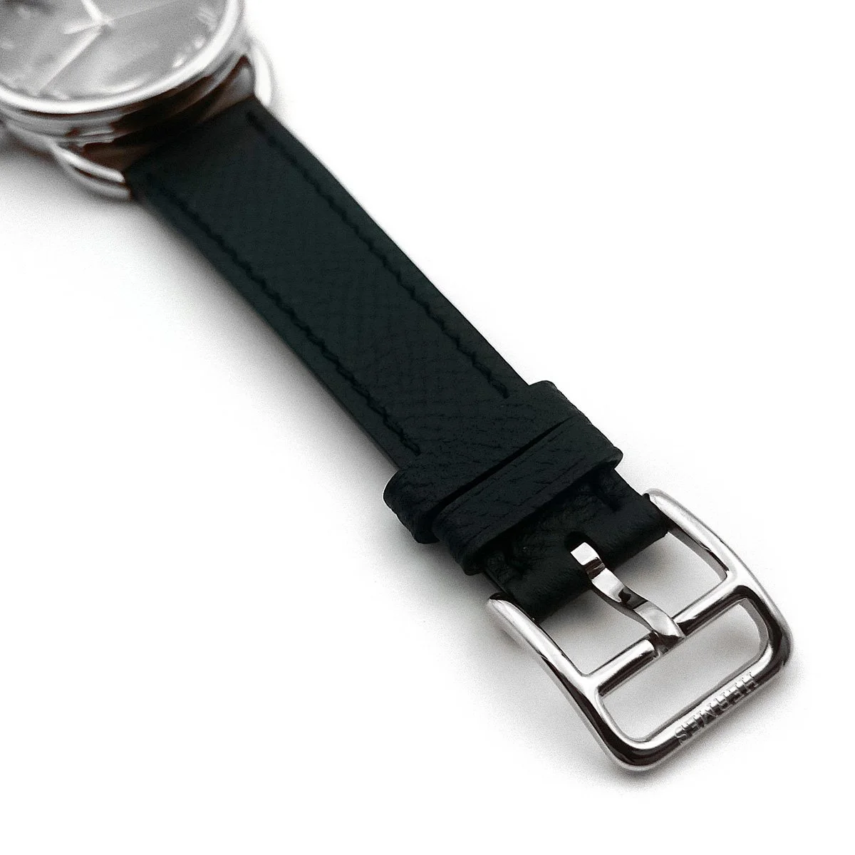 Arceau Steel Black Dial on Black Epsom Leather Strap