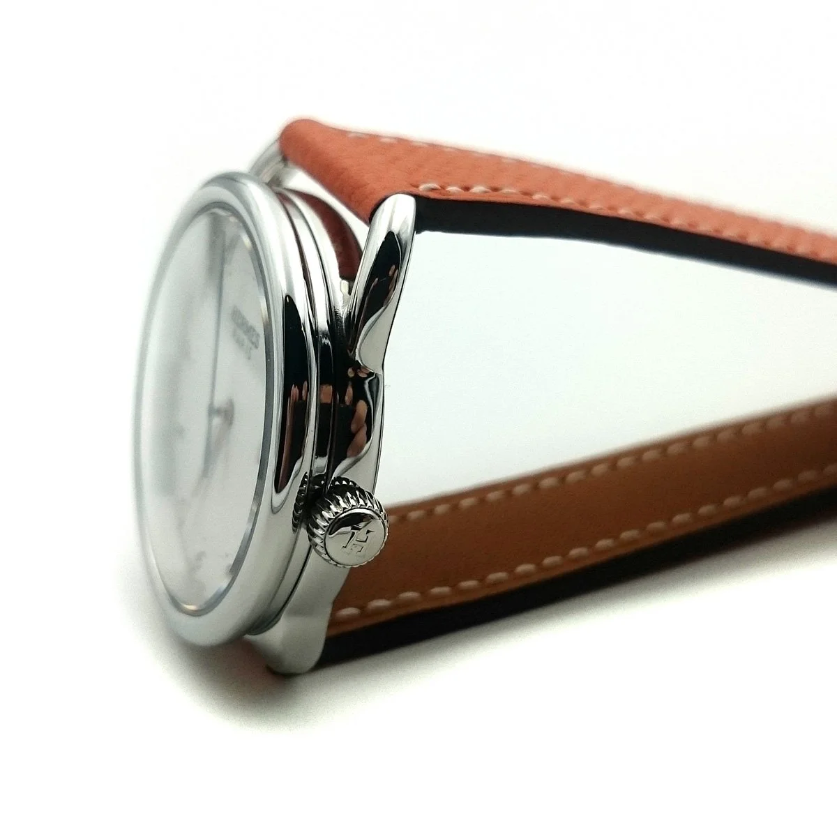 Arceau Steel on Orange Epsom Leather Strap