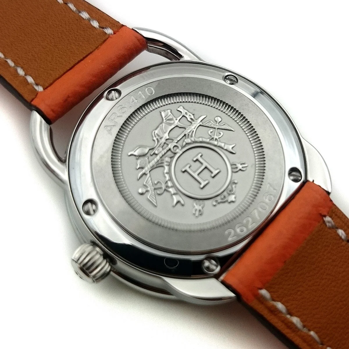 Arceau Steel on Orange Epsom Leather Strap