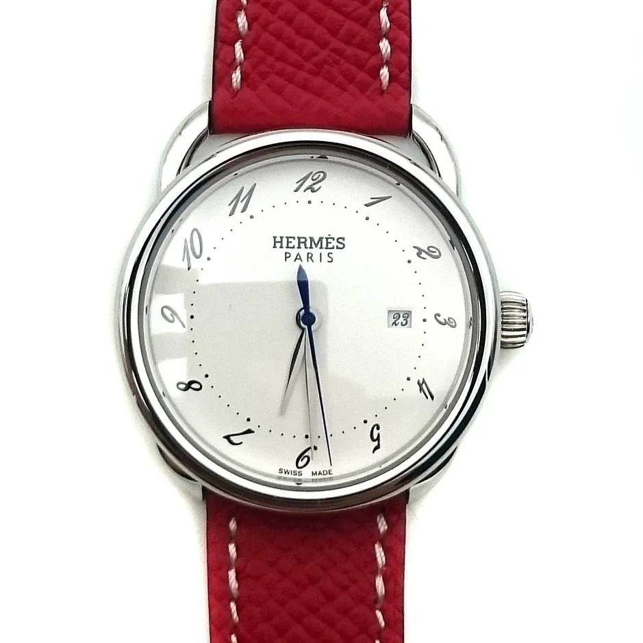 Arceau Steel on Red Epsom Leather Strap