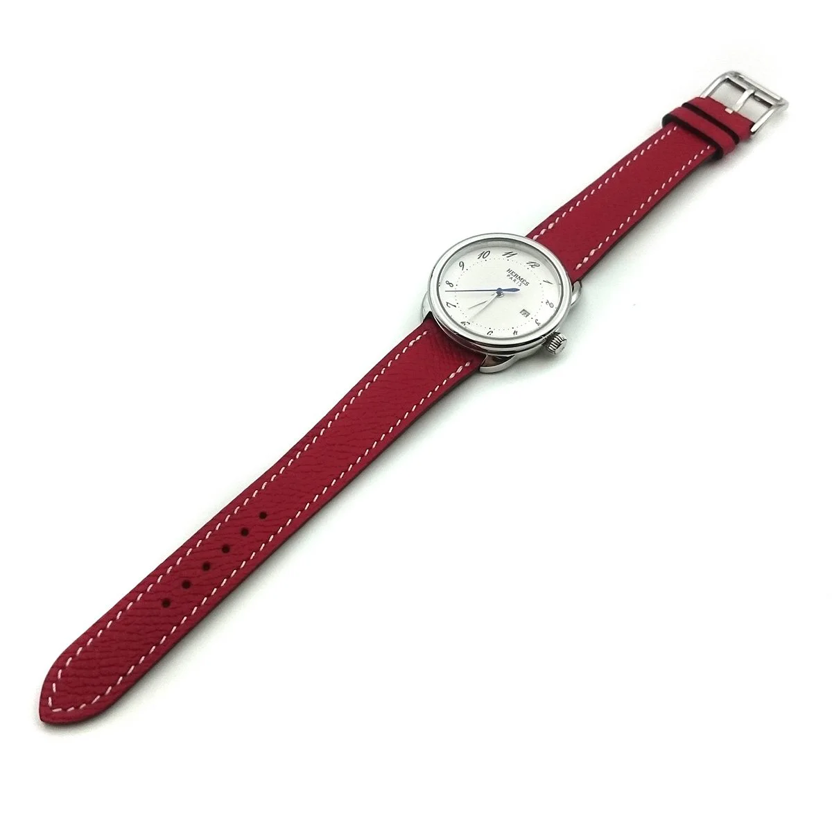 Arceau Steel on Red Epsom Leather Strap
