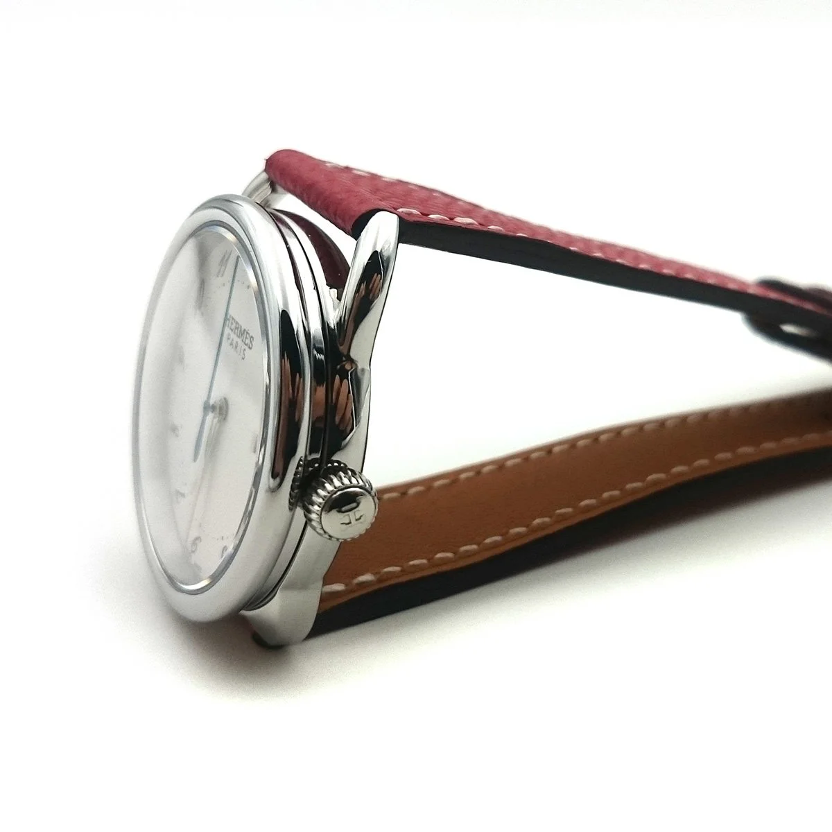 Arceau Steel on Red Epsom Leather Strap