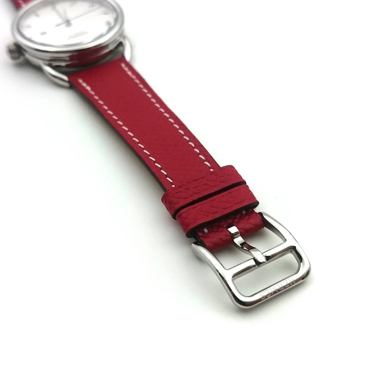 Arceau Steel on Red Epsom Leather Strap