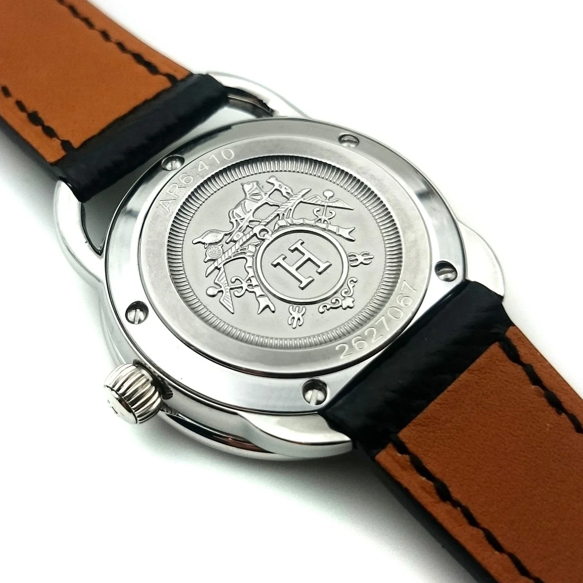 Arceau Steel with Diamond Bezel on Black Epsom Leather Strap