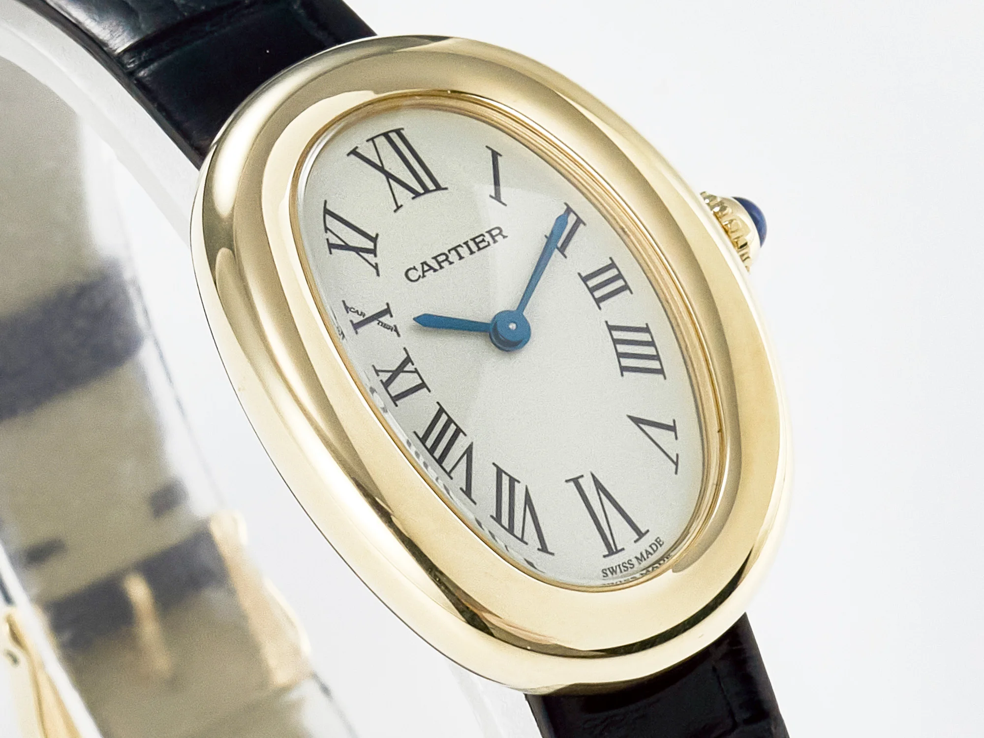 Baignoire De Cartier YG DRF 1:1 Best Edition Silver Dial on Black Leather Strap Swiss Quartz