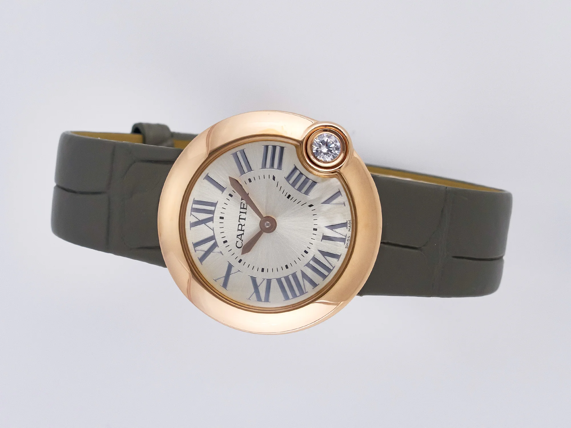Ballon Blanc De Cartier 30mm RG DRF 1:1 Best Edition Silvered Texture Dial on Green Leather Strap Ronda Quartz