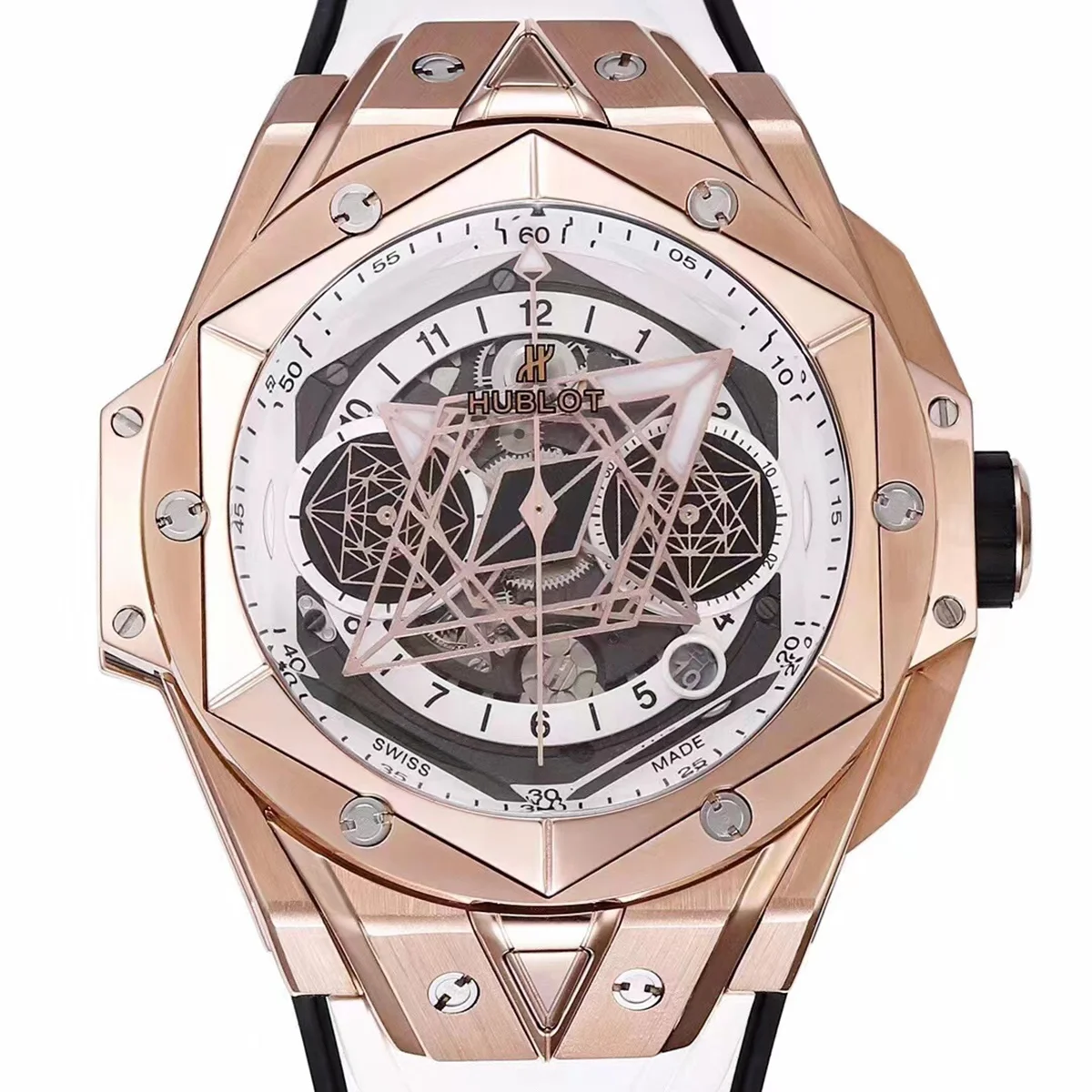 Big Bang Sang Bleu II White Dial in Rose Gold