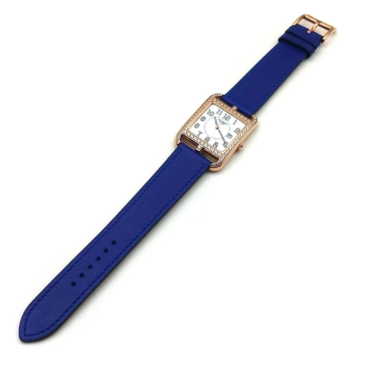 Cape Cod GM Quartz Rose Gold with Diamond Bezel on Blue Fjord Leather Strap