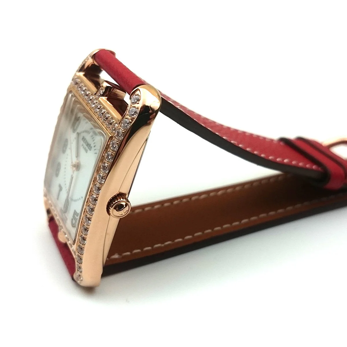 Cape Cod GM Quartz Rose Gold with Diamond Bezel on Red Epsom Leather Strap