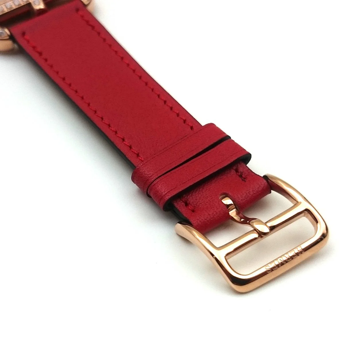 Cape Cod GM Quartz Rose Gold with Diamond Bezel on Red Fjord Leather Strap