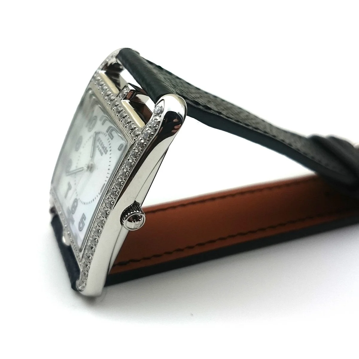 Cape Cod Steel with Diamond Bezel on Black Epsom Leather Strap