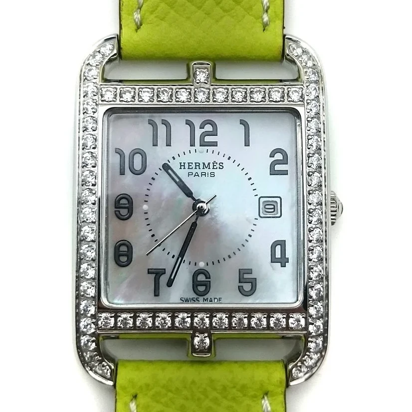 Cape Cod Steel with Diamond Bezel on Green Epsom Leather Strap