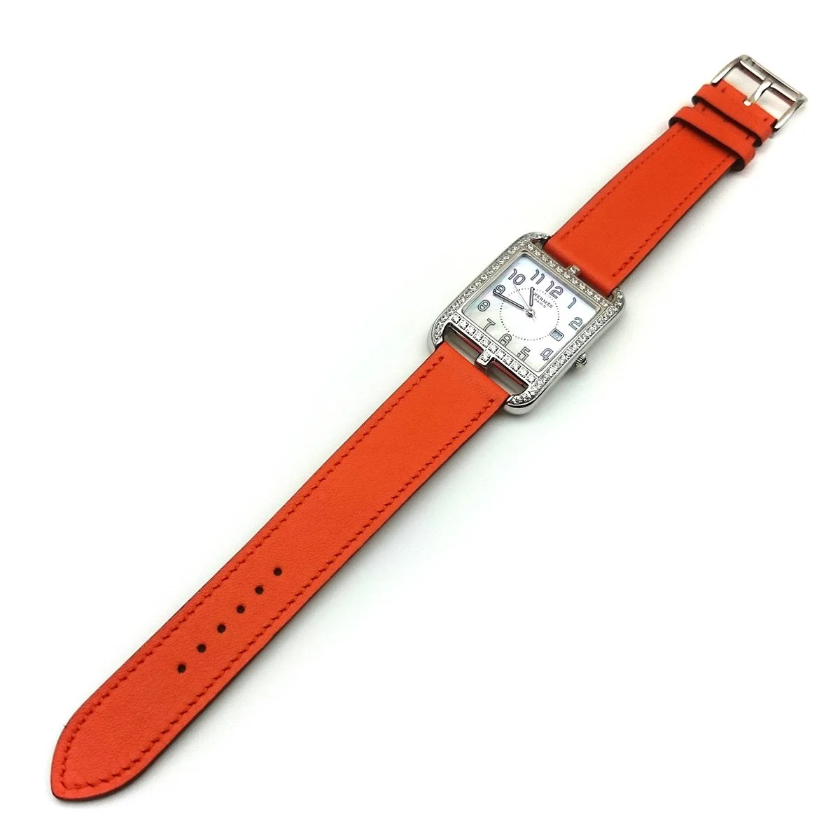 Cape Cod Steel with Diamond Bezel on Orange Fjord Leather Strap
