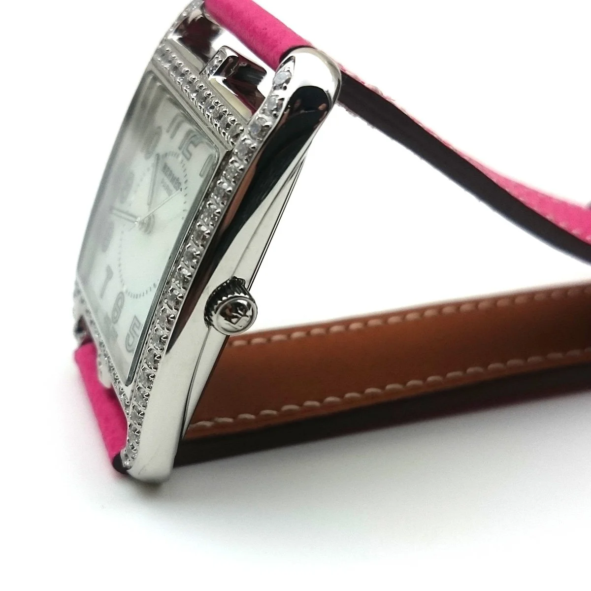 Cape Cod Steel with Diamond Bezel on Pink Epsom Leather Strap