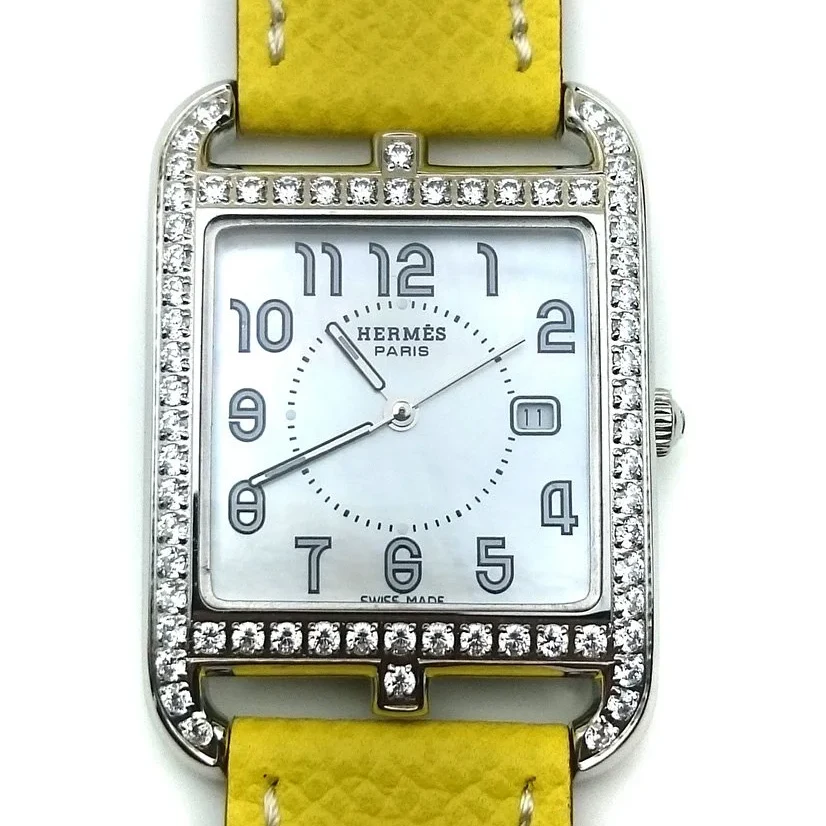 Cape Cod Steel with Diamond Bezel on Yellow Epsom Leather Strap