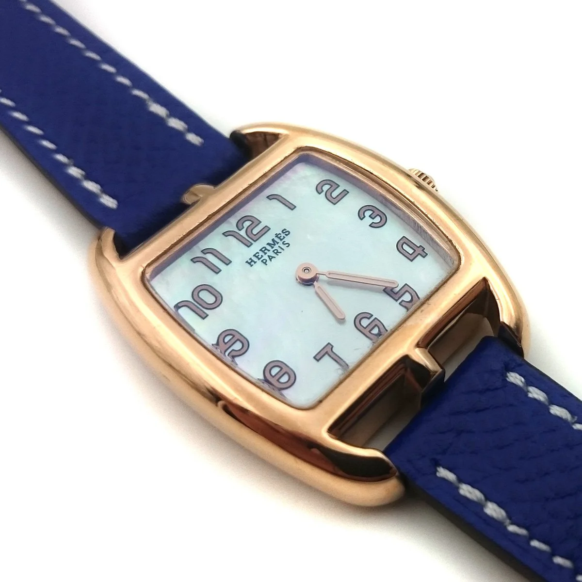Cape Cod Tonneau Rose Gold on Blue Epsom Leather Strap