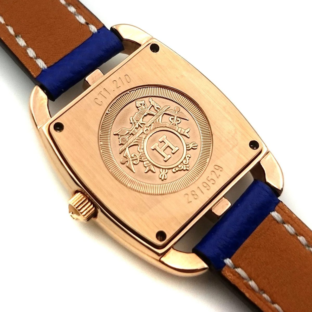 Cape Cod Tonneau Rose Gold on Blue Epsom Leather Strap