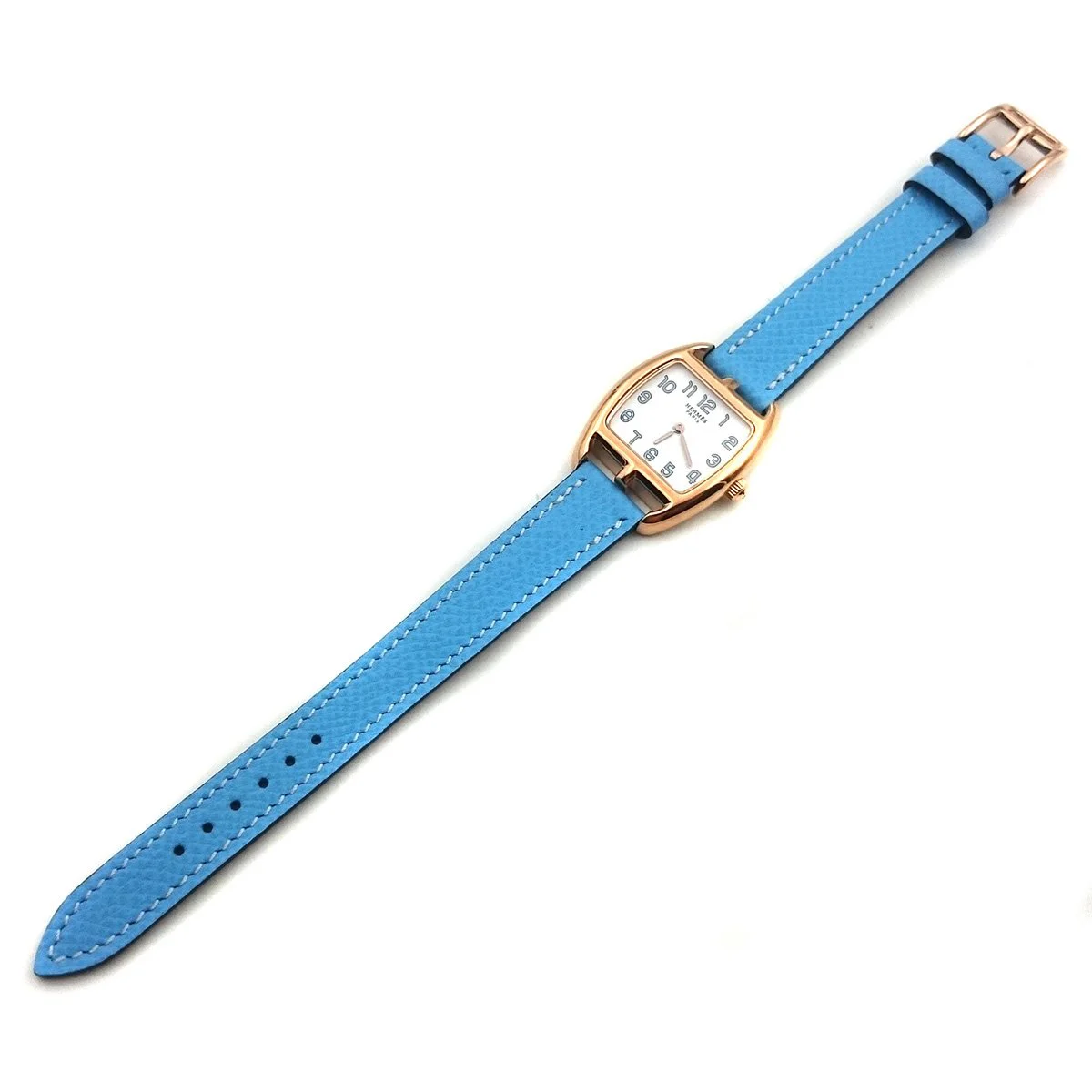 Cape Cod Tonneau Rose Gold on Light Blue Epsom Leather Strap