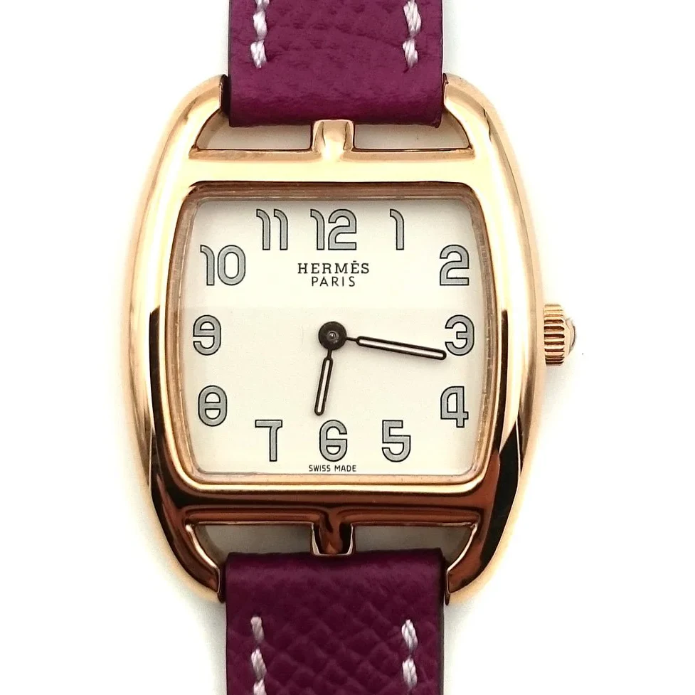 Cape Cod Tonneau Rose Gold on Violet Epsom Leather Strap