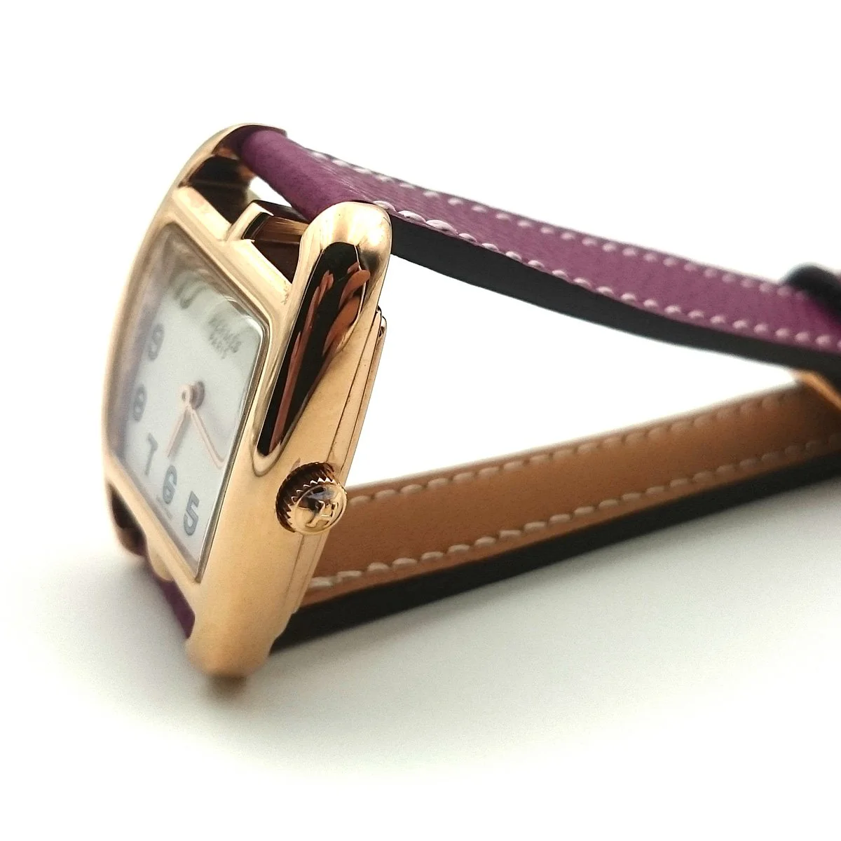 Cape Cod Tonneau Rose Gold on Violet Epsom Leather Strap