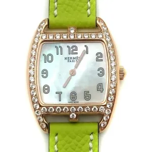 Cape Cod Tonneau Rose Gold with Diamond Bezel on Green Epsom Leather Strap
