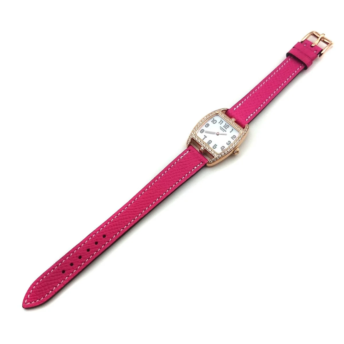 Cape Cod Tonneau Rose Gold with Diamond Bezel on Pink Epsom Leather Strap
