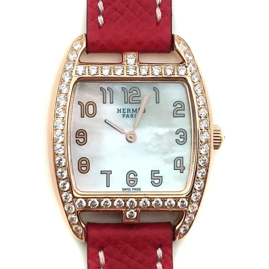 Cape Cod Tonneau Rose Gold with Diamond Bezel on Red Epsom Leather Strap