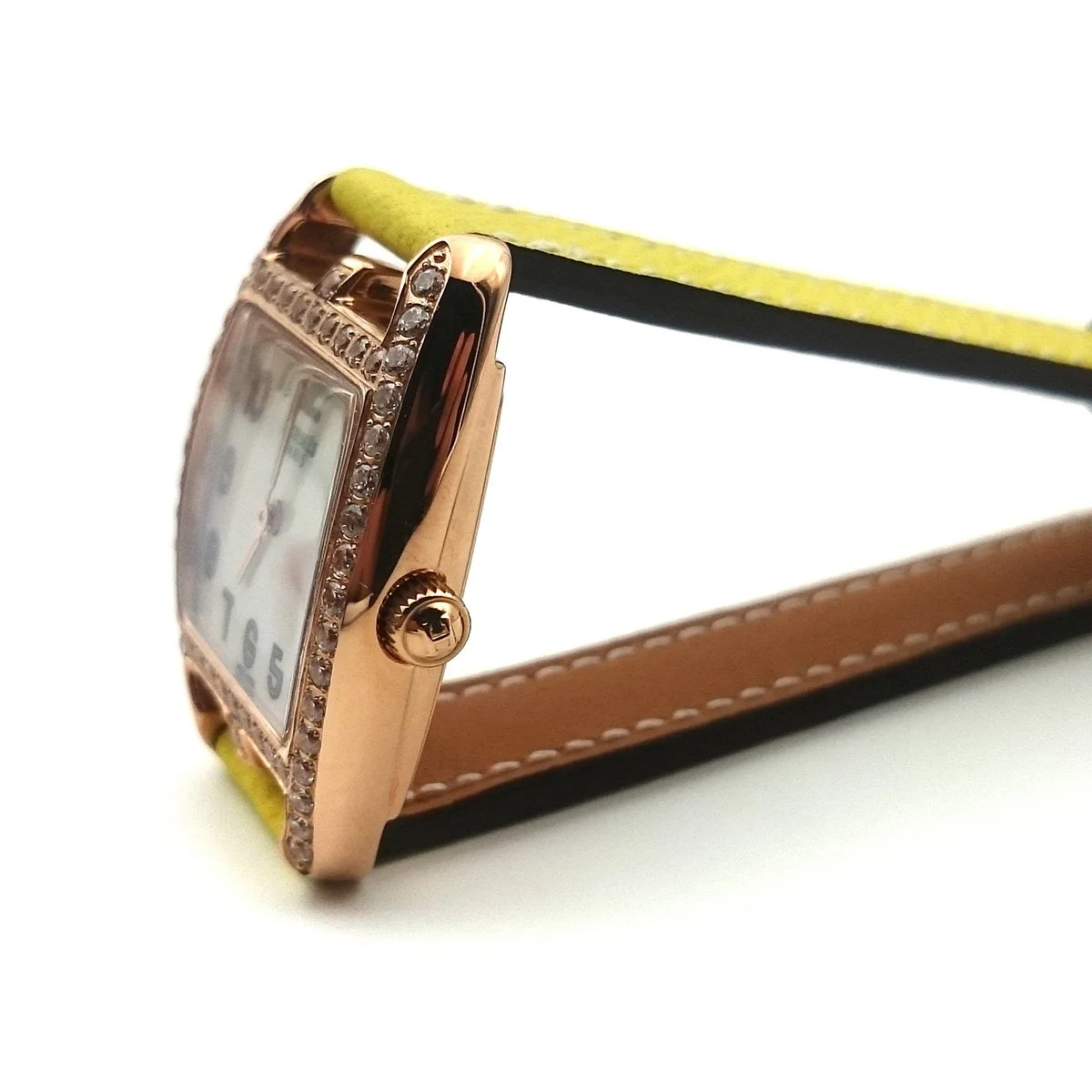 Cape Cod Tonneau Rose Gold with Diamond Bezel on Yellow Epsom Leather Strap