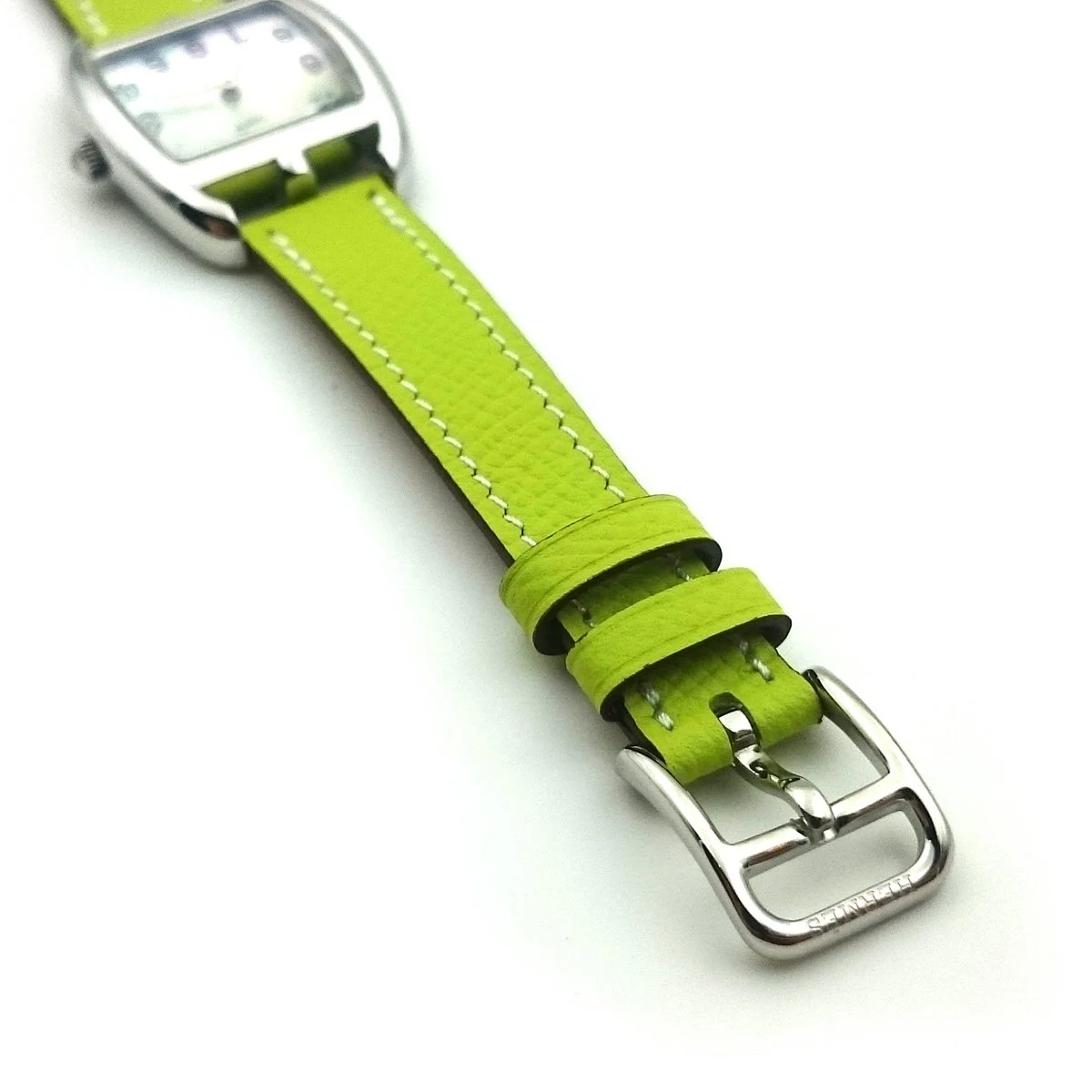 Cape Cod Tonneau Steel on Green Epsom Leather Strap